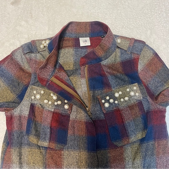CAbi Pearl Embellished Flannel Plaid College Upscale Casual Jacket Women Medium - Picture 9 of 12